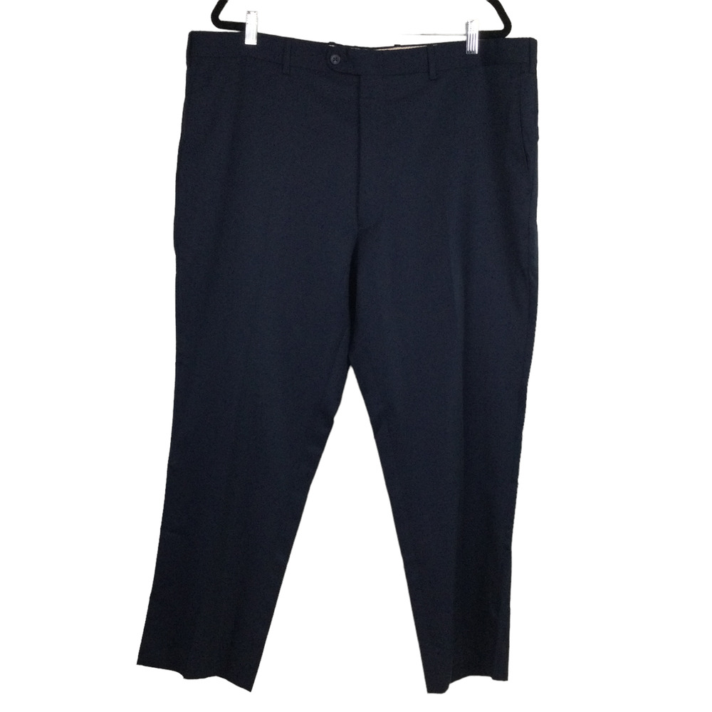 JB Britches Tokino Men's Navy Blue Flat Front 100% Worsted Wool Dress Pant 42R